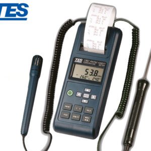 دما و رطوبت سج پرینتردار, TES-1362  دما و رطوبت سنج پرینتردار مدل tes-1362، ترمورطوبت سنجی پرتابل که علاوه براندازه گیری دما و رطوبت محیط توسط پراپ اکسترنال خود,قابلیت اندازه گیری دما به صورت تماسی به کمک ترموکوپل تیپK درمحدوده دمایی-۲۰۰~ +۱۳۳۳ ċ را دارا می باشد. ازمزیت های این دستگاه توانایی چاپ داده ها بصورت آنی و باتوجه به فاصله زمانی تعریف شده به دما سنج پیرینتر دار میباشد. دماسنج پرینتردار TES-1362 ، پارامترهایی همچون نقطه شبنم Dew Point، زمان آنی ثبت، ماکزیمم ومینیمم مقادیراندازه گیری شده را نیز نمایش وثبت می کند.